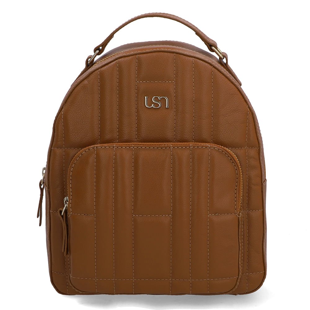 Mochila Couro Marrom Matelassê Bolsa Frontal
