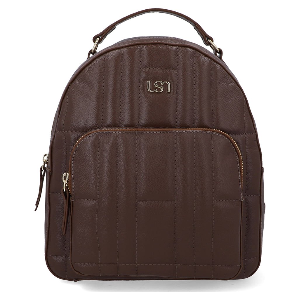 Mochila Couro Marrom Matelassê Bolsa Frontal