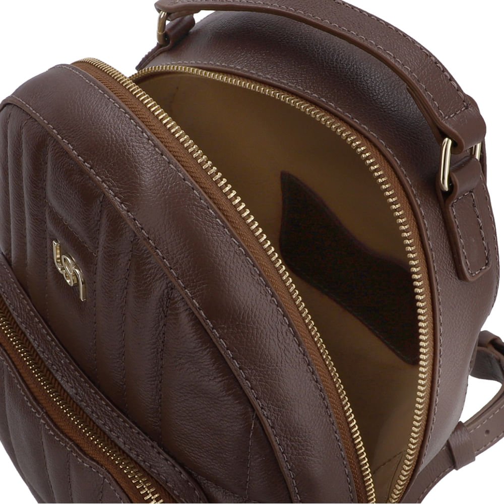 Mochila Couro Marrom Matelassê Bolsa Frontal Marrom 3