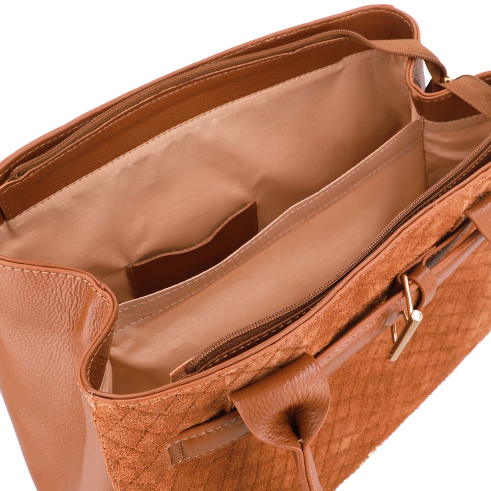 Bolsa Shopper Couro Camurça Matelassê Marrom Marrom 3