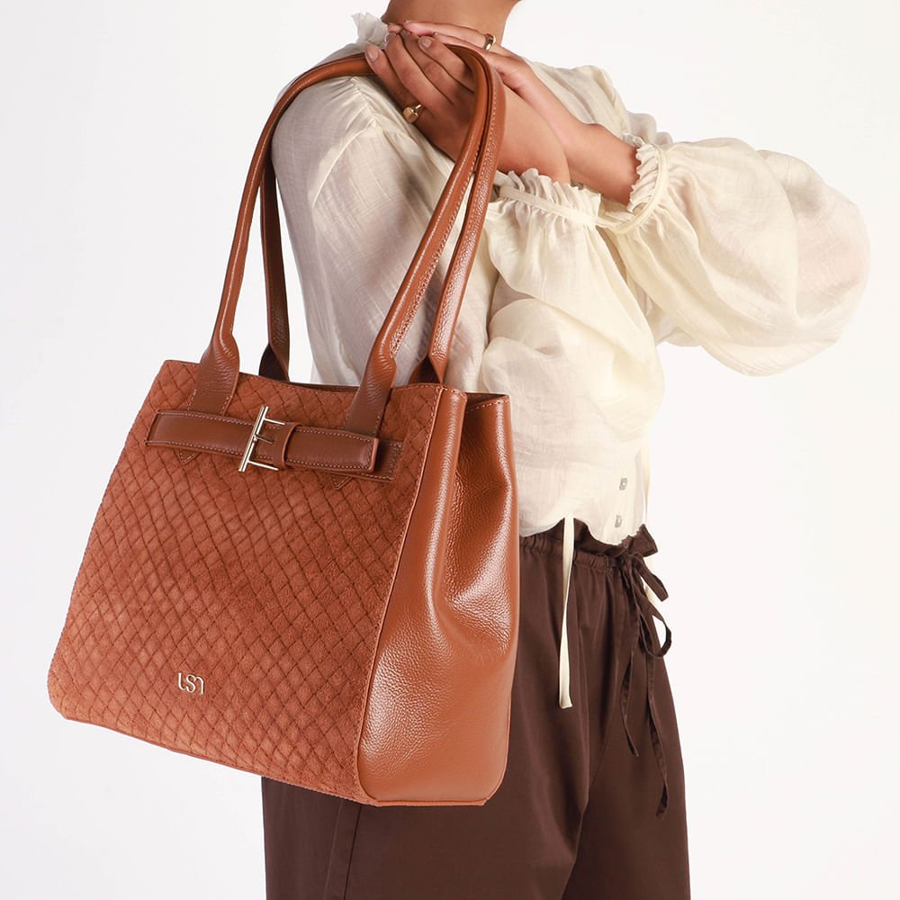 Bolsa Shopper Couro Camurça Matelassê Marrom Marrom 5