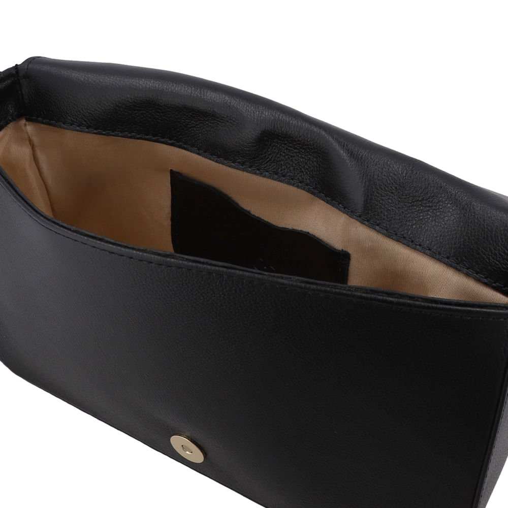Bolsa Baguete Couro Preta Matelassê Preto 3