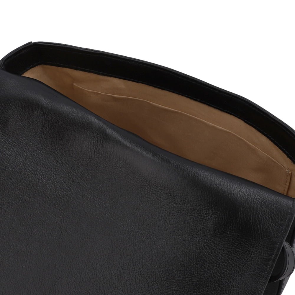 Bolsa Baguete Couro Preta Matelassê Preto 4