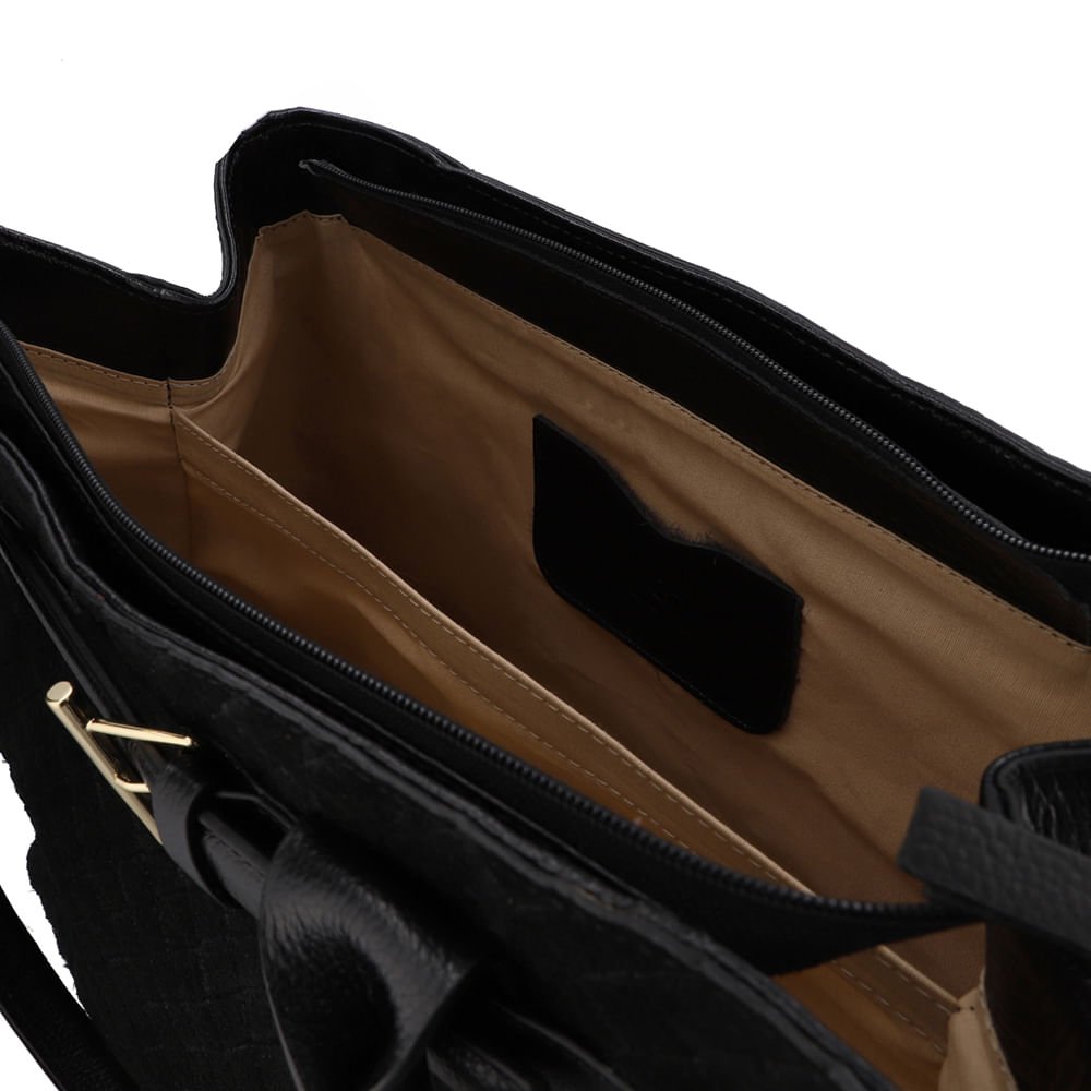 Bolsa Shopper Couro Camurça Matelassê Preta Preto 4