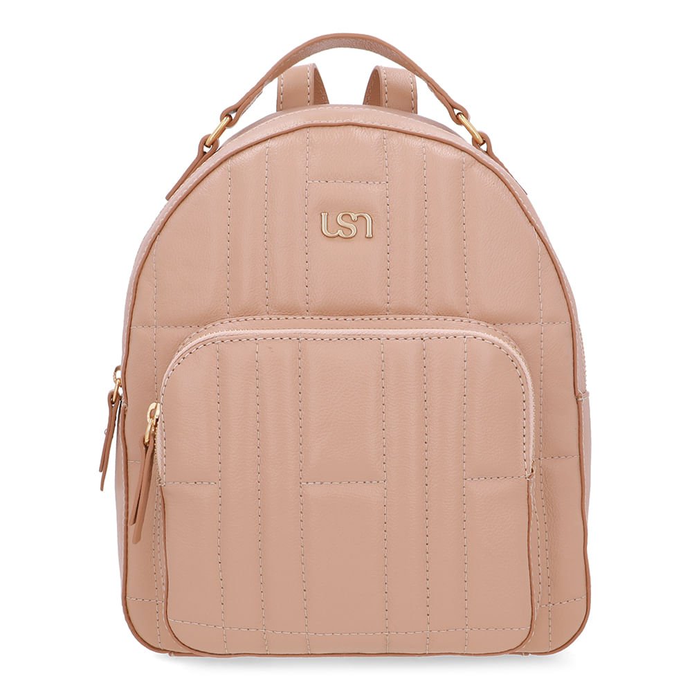 Mochila Couro Bege Matelassê Bolsa Frontal