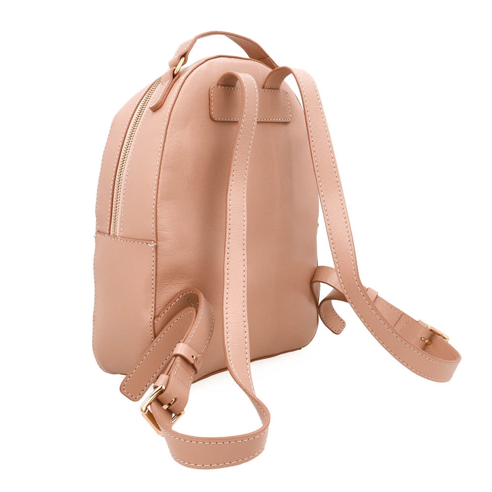 Mochila Couro Bege Matelassê Bolsa Frontal Bege 2