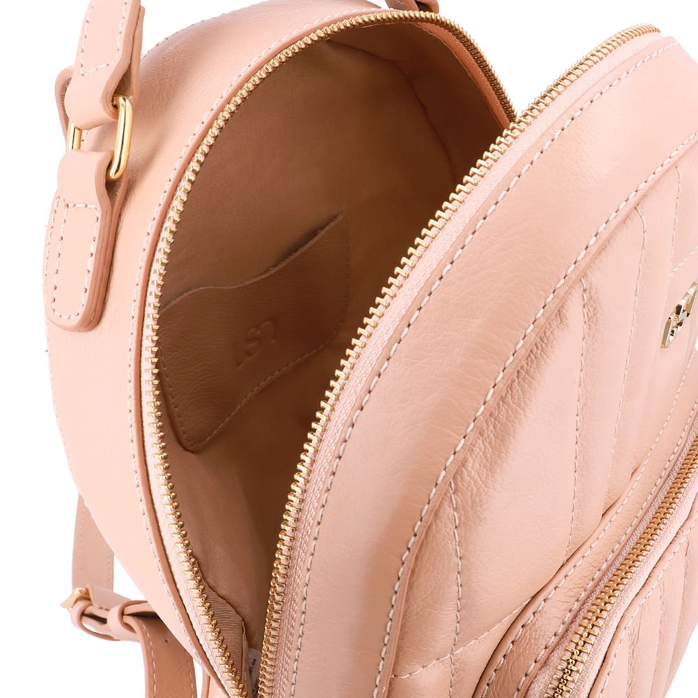 Mochila Couro Bege Matelassê Bolsa Frontal Bege 3