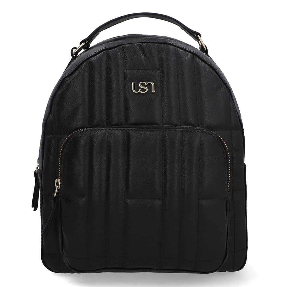 Mochila Couro Preta Matelassê Bolsa Frontal