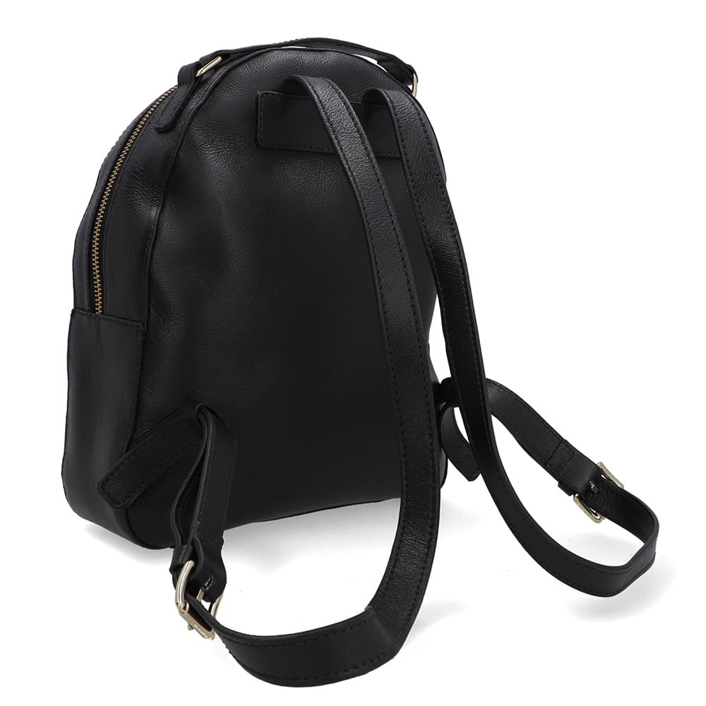 Mochila Couro Preta Matelassê Bolsa Frontal Preto 2