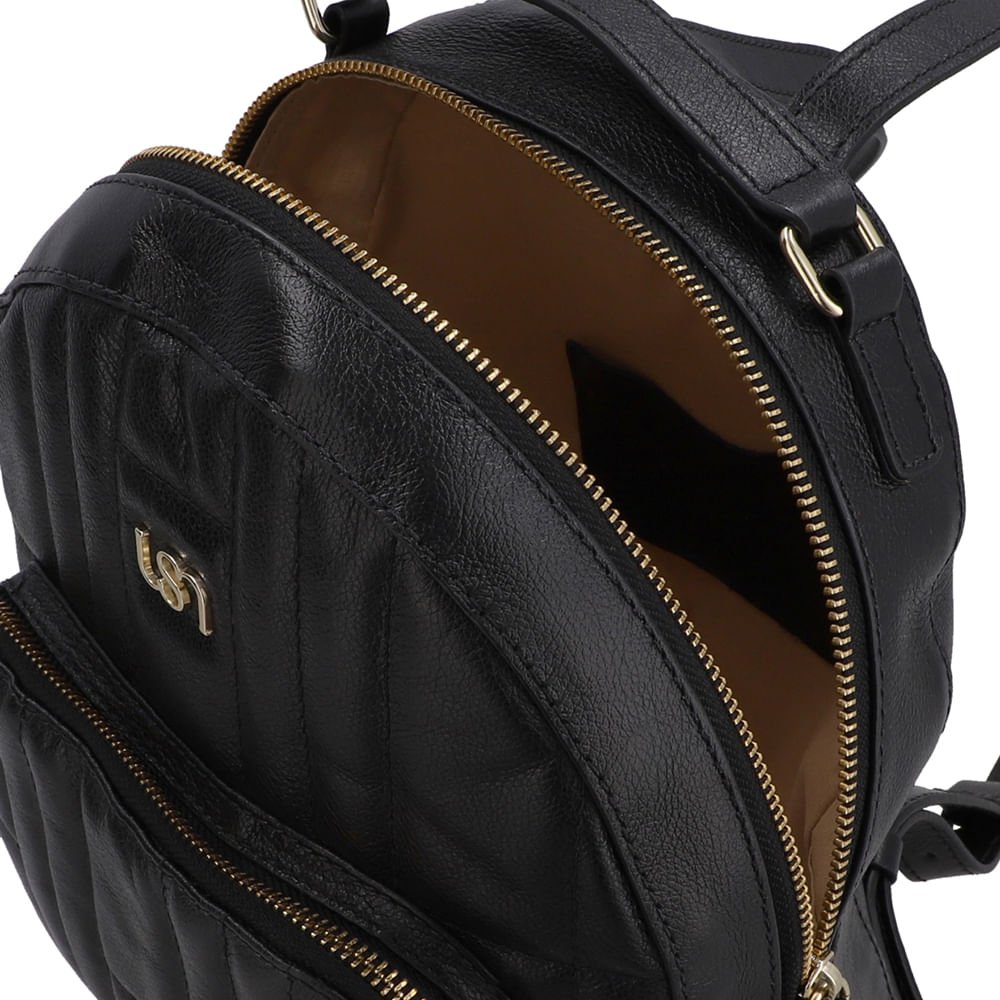 Mochila Couro Preta Matelassê Bolsa Frontal Preto 3