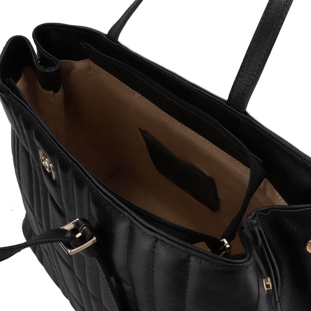 Bolsa Shopper Couro Preta Matelassê Preto 3