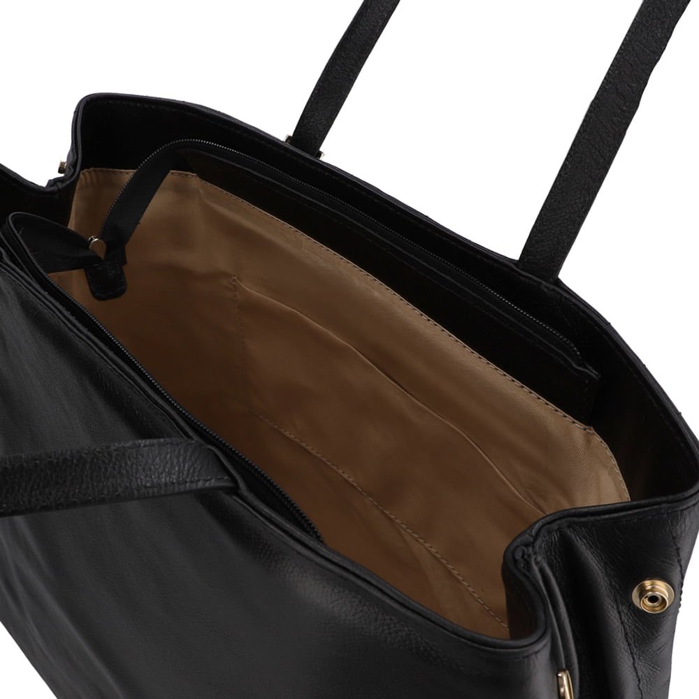 Bolsa Shopper Couro Preta Matelassê Preto 4