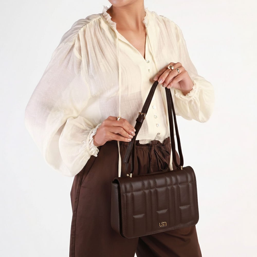 Bolsa Baguete Couro Marrom Matelassê Marrom 5