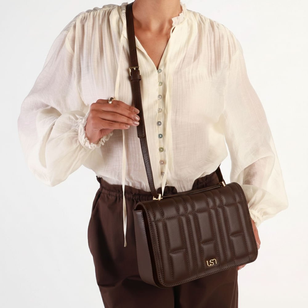 Bolsa Baguete Couro Marrom Matelassê Marrom 6