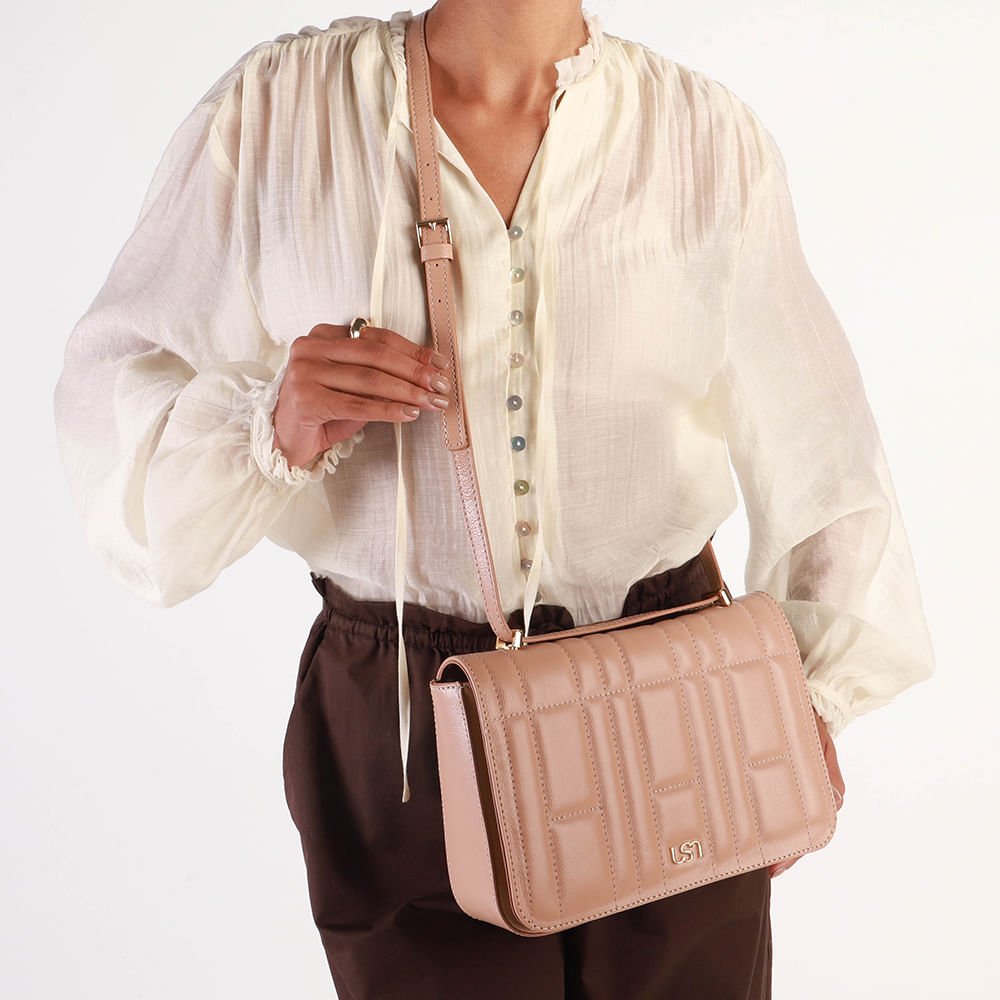 Bolsa Baguete Couro Bege Matelassê Bege 5