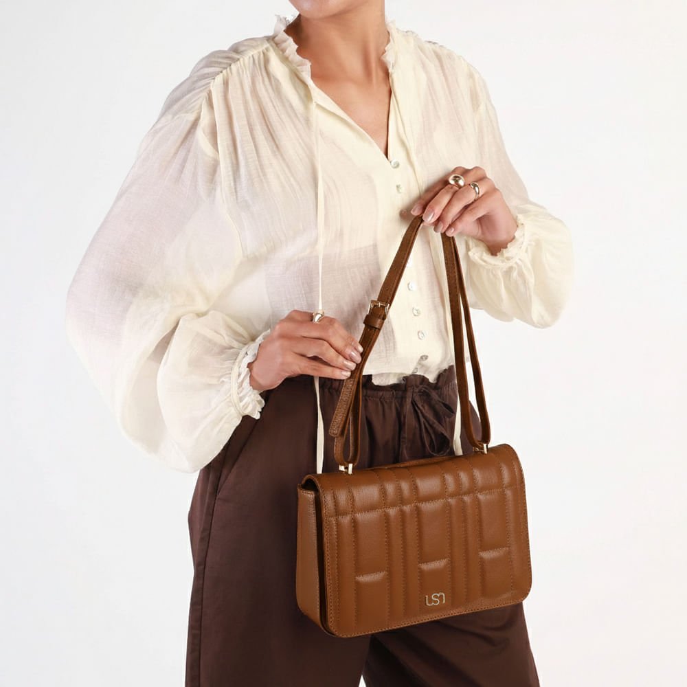 Bolsa Baguete Couro Marrom Matelassê Marrom 5
