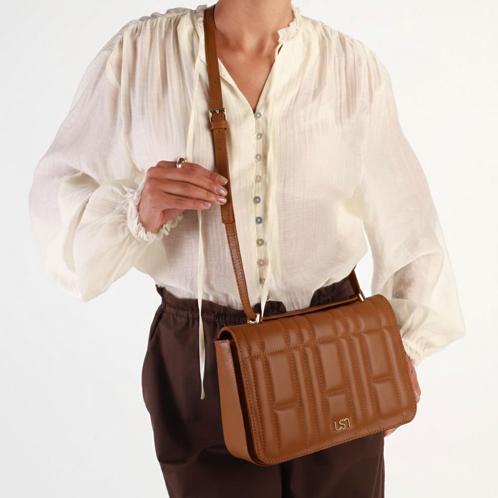 Bolsa Baguete Couro Marrom Matelassê Marrom 6