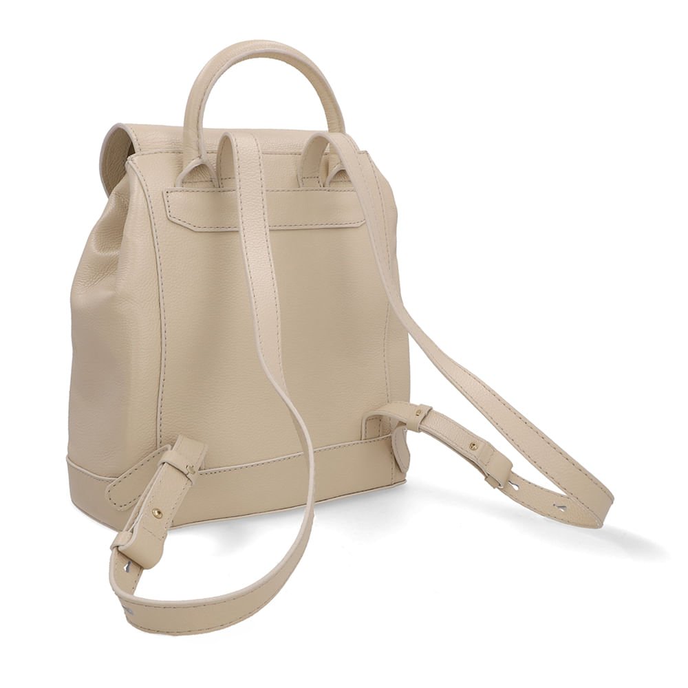 Mochila Couro Bege Bolso Frontal Bege 2