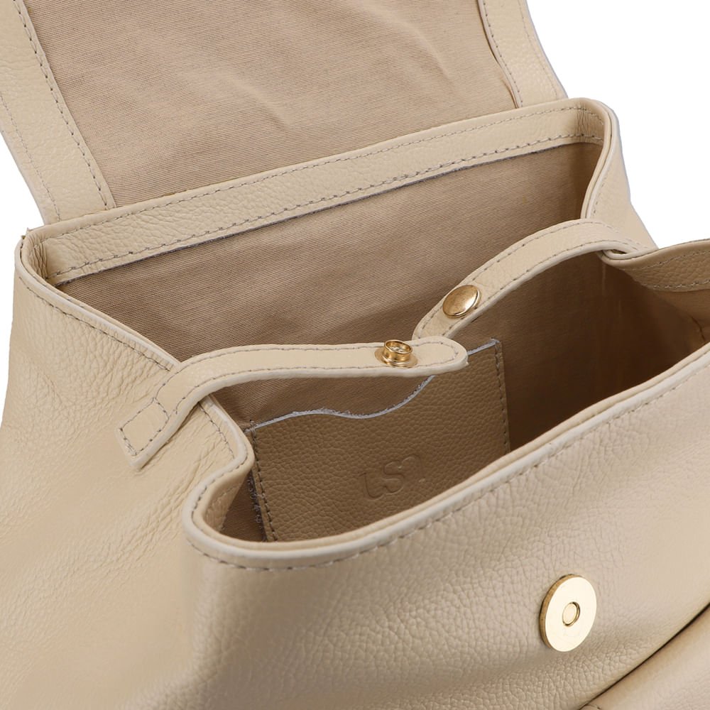 Mochila Couro Bege Bolso Frontal Bege 3