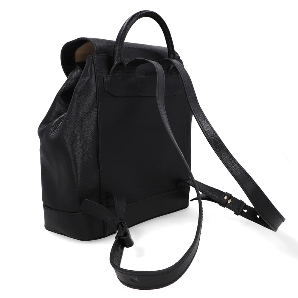 Mochila Couro Preta Bolso Frontal Preto 2