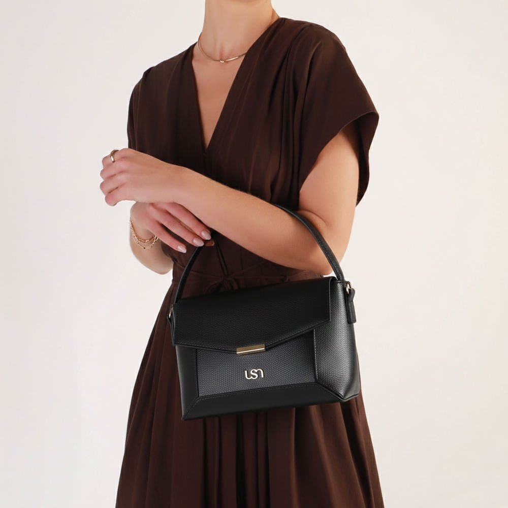 Bolsa Tote Couro Preta Alça Mão Preto 5