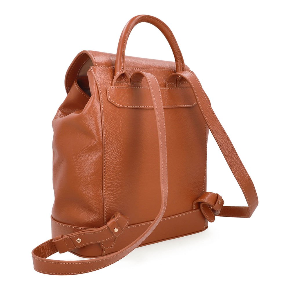 Mochila Couro Marrom Bolso Frontal Marrom 2