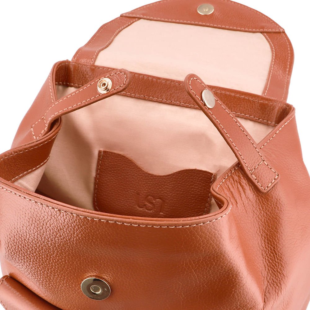 Mochila Couro Marrom Bolso Frontal Marrom 3