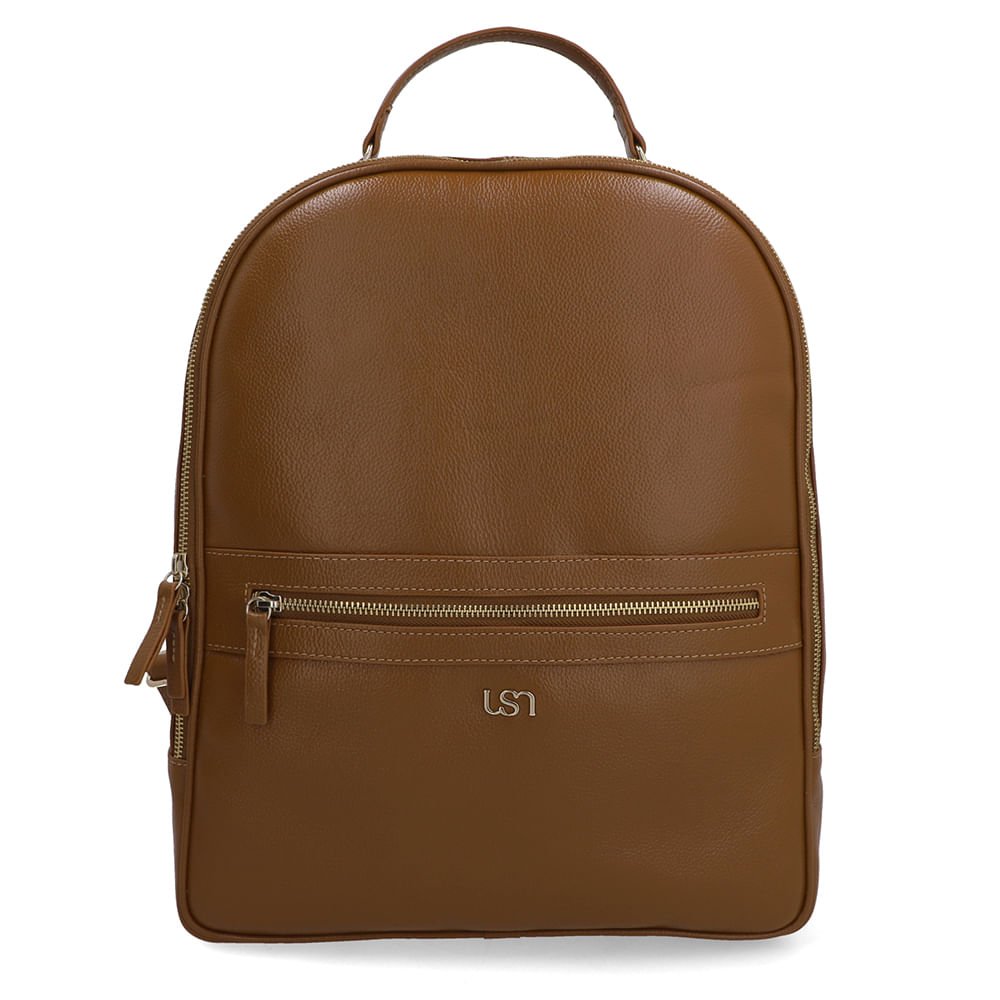 Mochila Couro Marrom Zíper