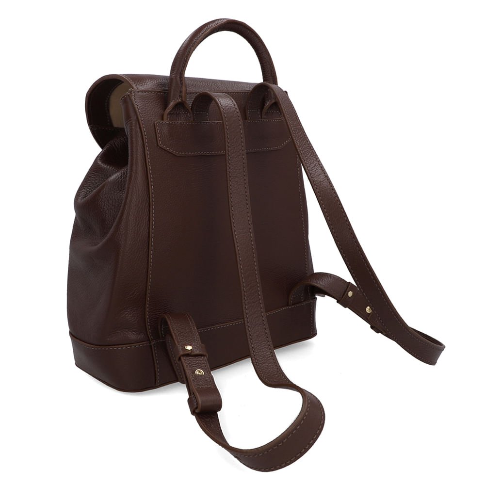 Mochila Couro Marrom Bolso Frontal Marrom 2