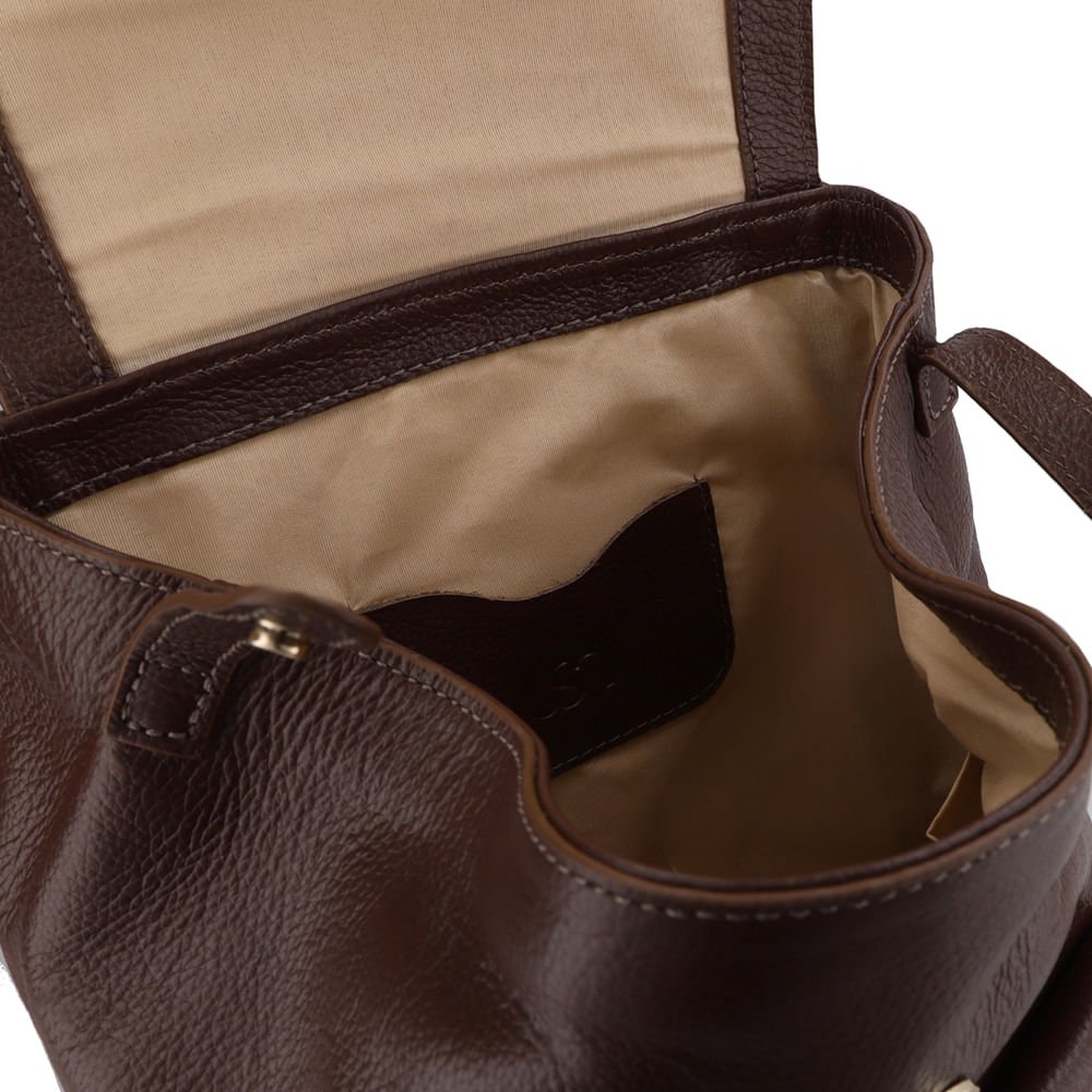 Mochila Couro Marrom Bolso Frontal Marrom 3