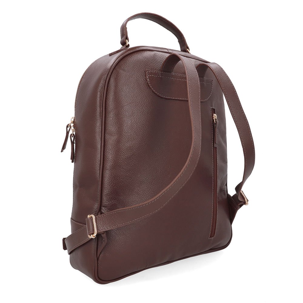 Mochila Couro Marrom Pinhão Zíper Pinhão 2