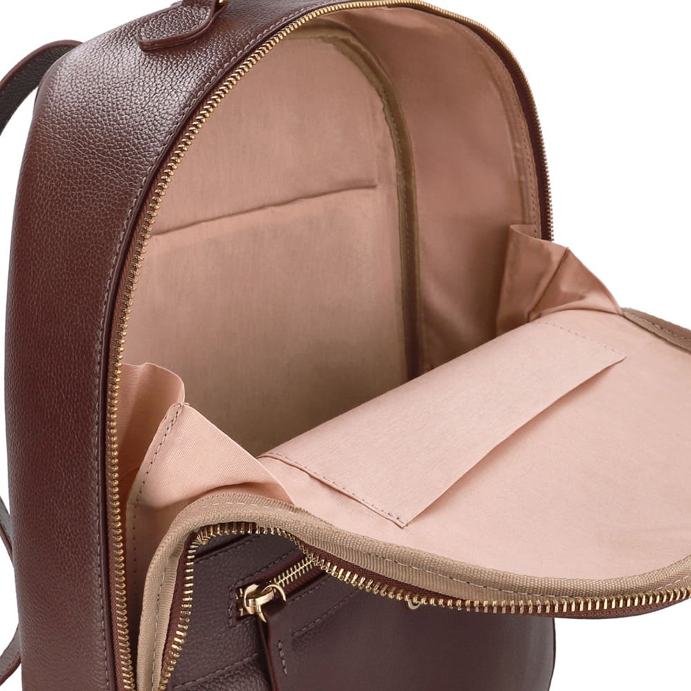Mochila Couro Marrom Pinhão Zíper Pinhão 3