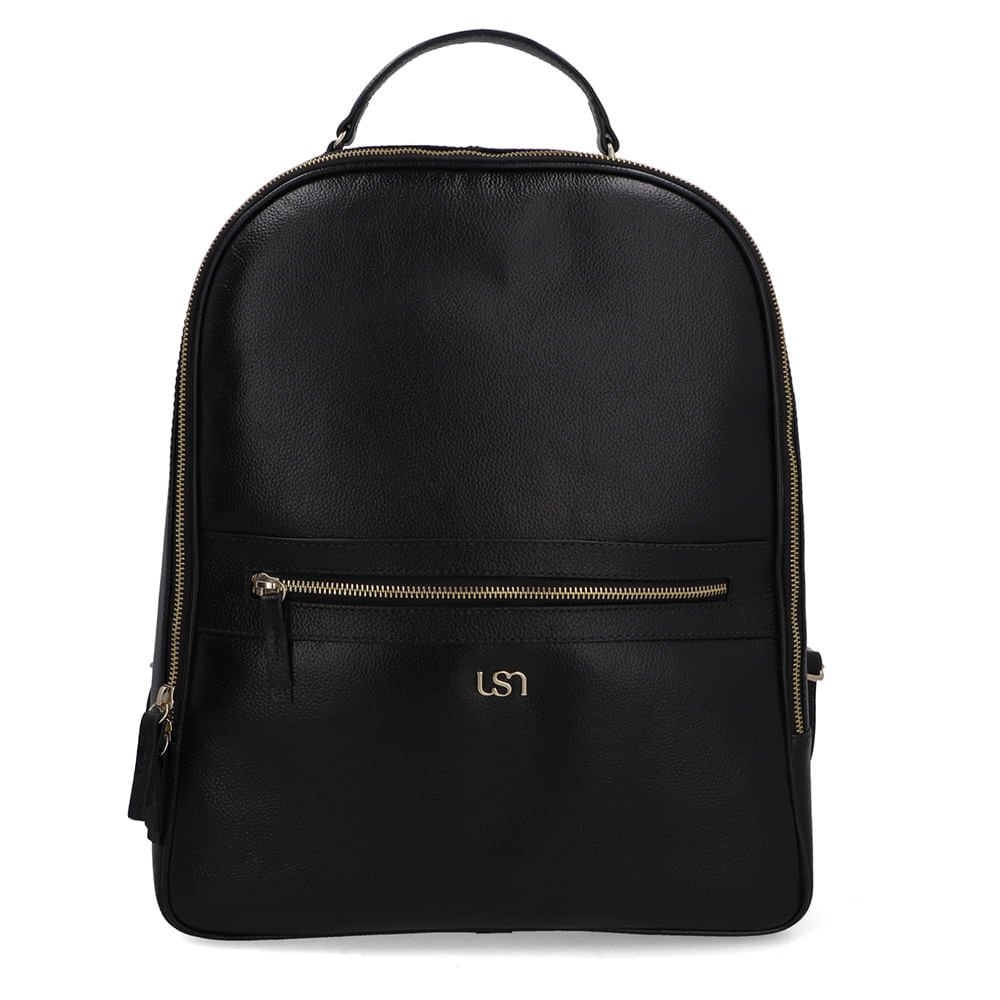 Mochila Couro Preta Zíper