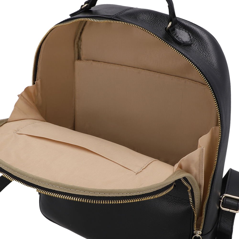 Mochila Couro Preta Zíper Preto 3