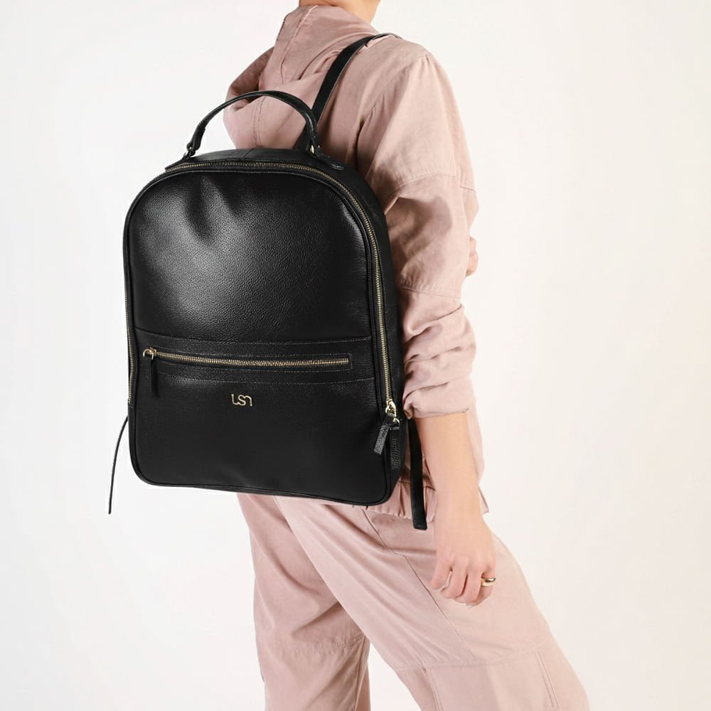 Mochila Couro Preta Zíper Preto 4
