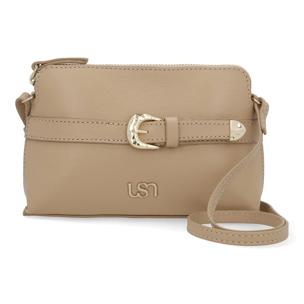 Bolsa Tiracolo Couro Bege Fivela