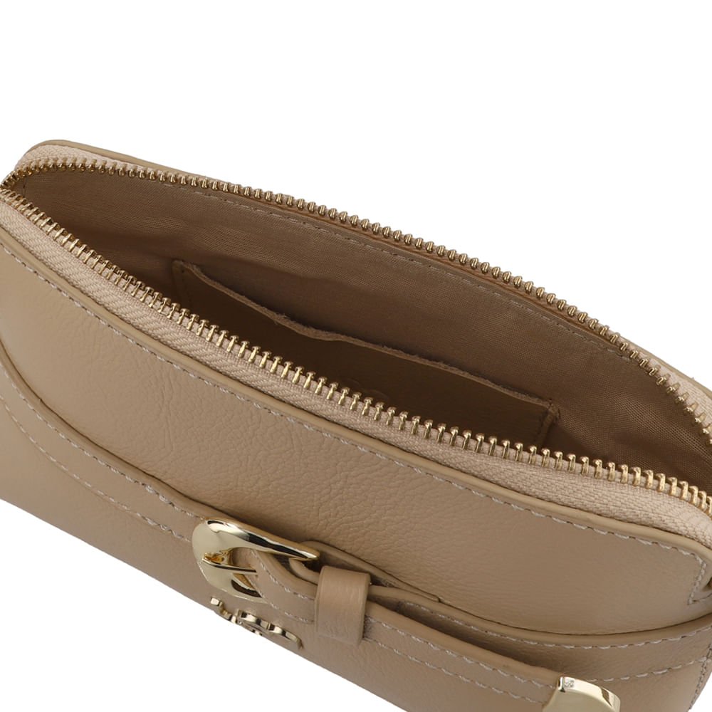 Bolsa Tiracolo Couro Bege Fivela Bege 3