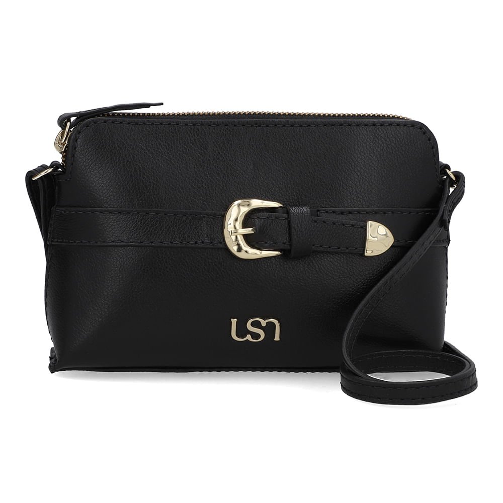 Bolsa Tiracolo Couro Preta Fivela