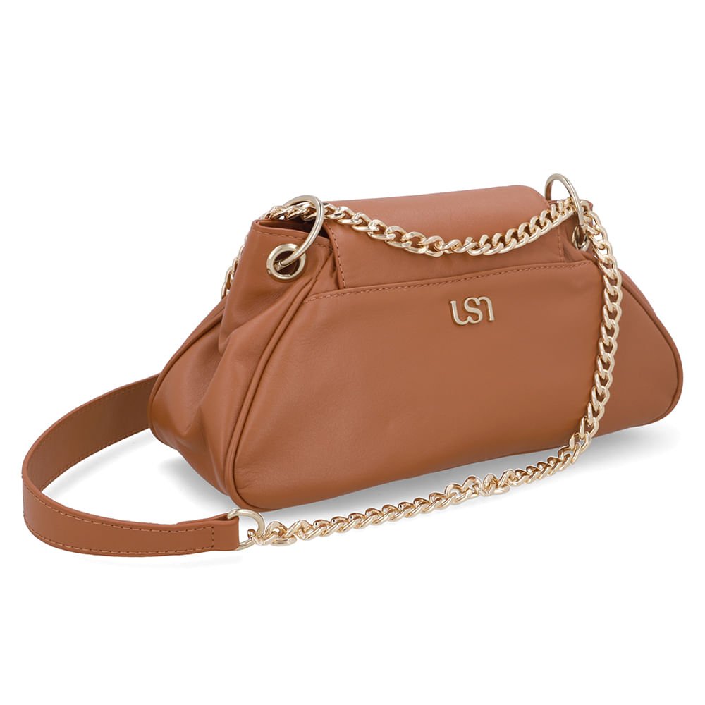 Bolsa Baguete Couro Marrom Alça Corrente Marrom 2