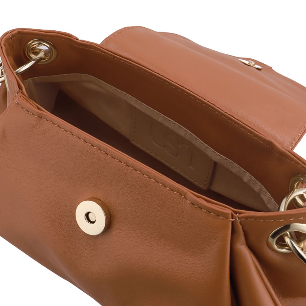 Bolsa Baguete Couro Marrom Alça Corrente Marrom 3