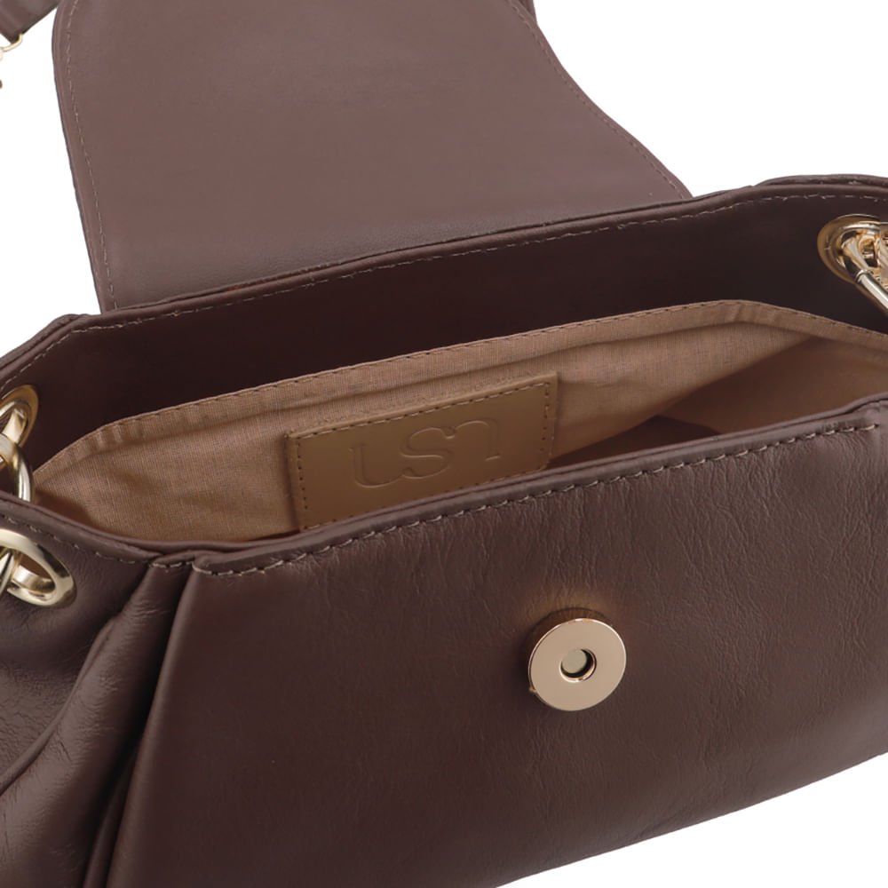 Bolsa Baguete Couro Marrom Alça Corrente Marrom 3