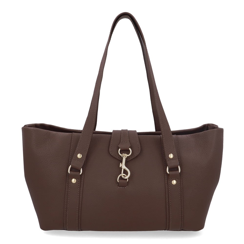 Bolsa Shopper Couro Marrom Zíper Mosquetão