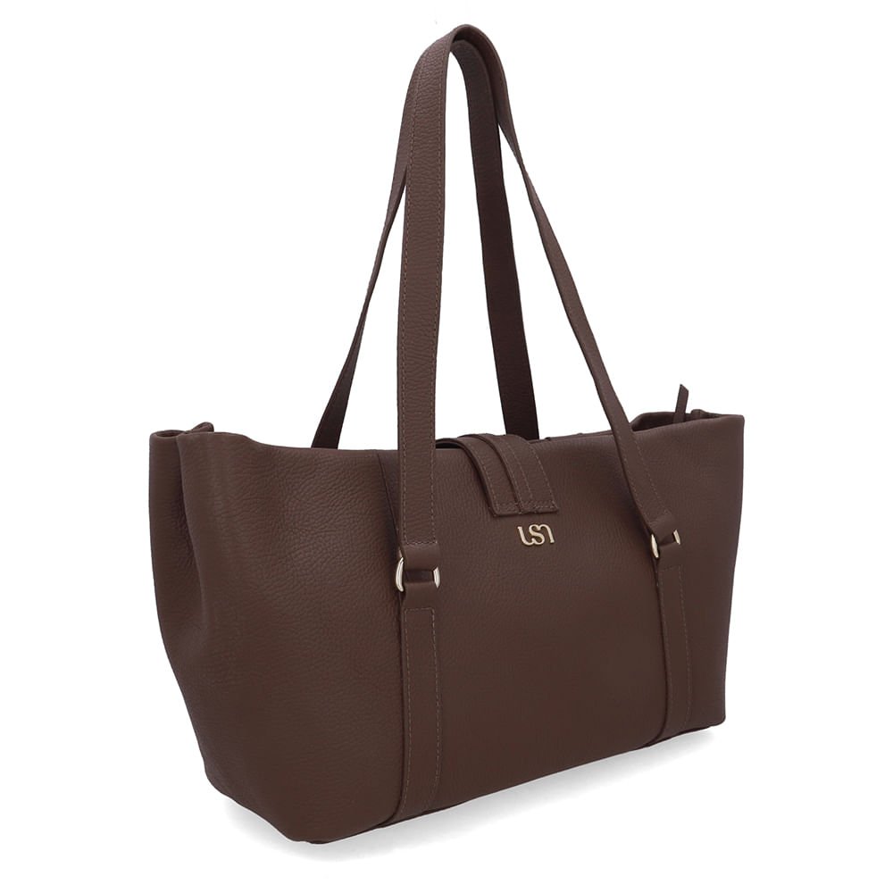 Bolsa Shopper Couro Marrom Zíper Mosquetão Marrom 2