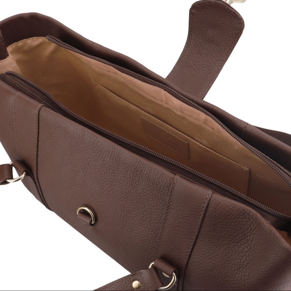 Bolsa Shopper Couro Marrom Zíper Mosquetão Marrom 3