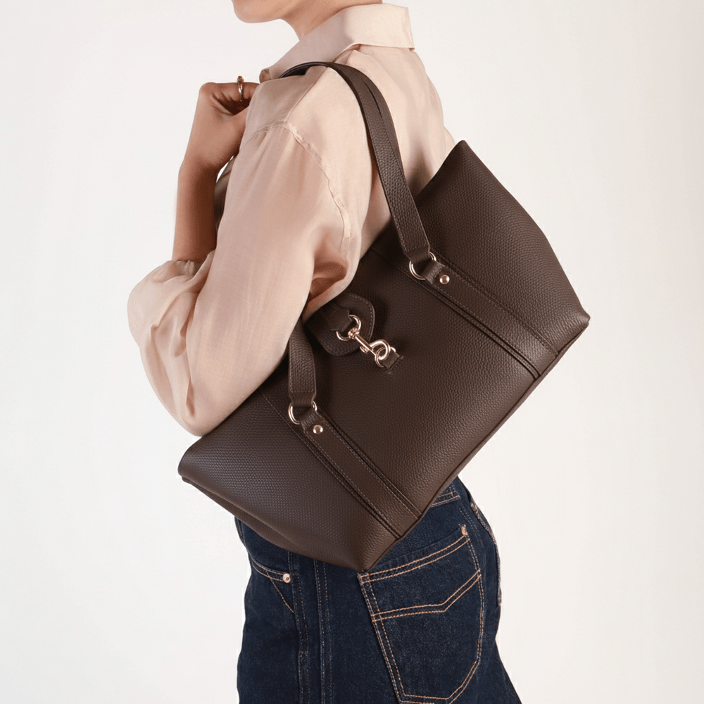 Bolsa Shopper Couro Marrom Zíper Mosquetão Marrom 4