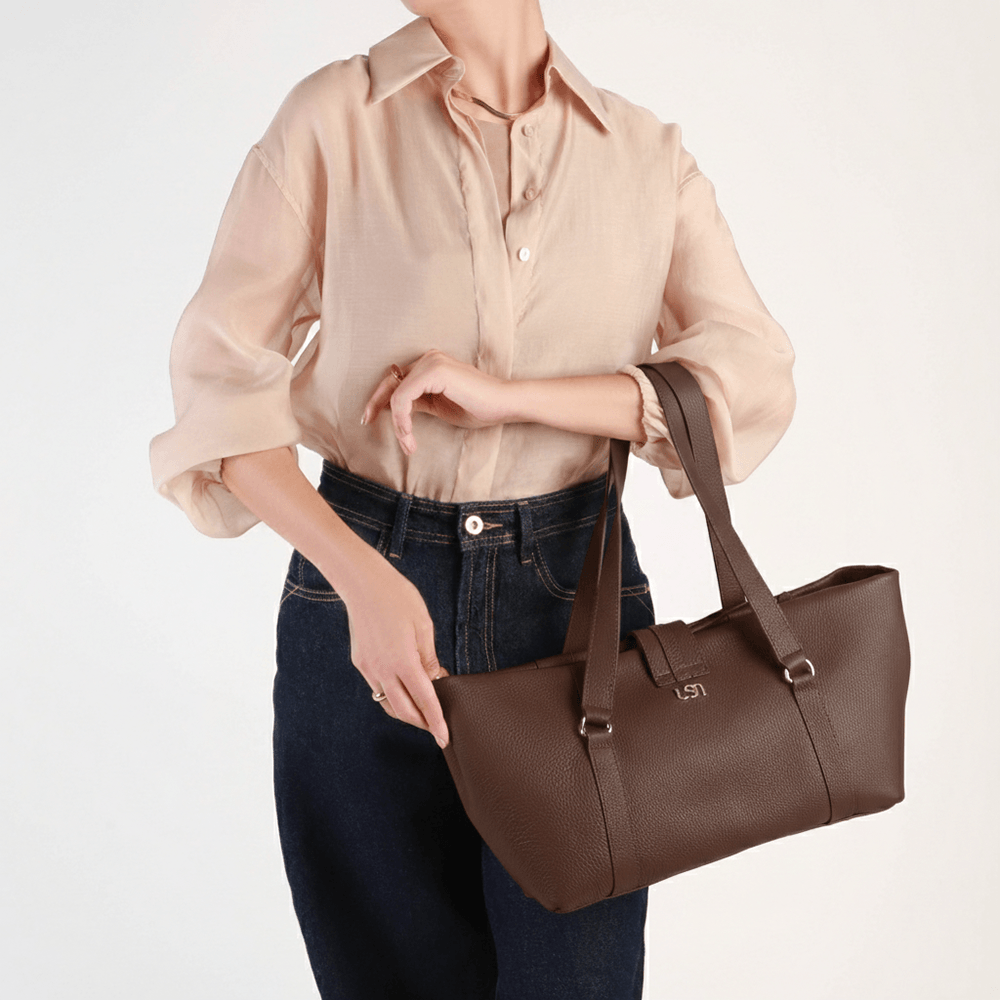 Bolsa Shopper Couro Marrom Zíper Mosquetão Marrom 5