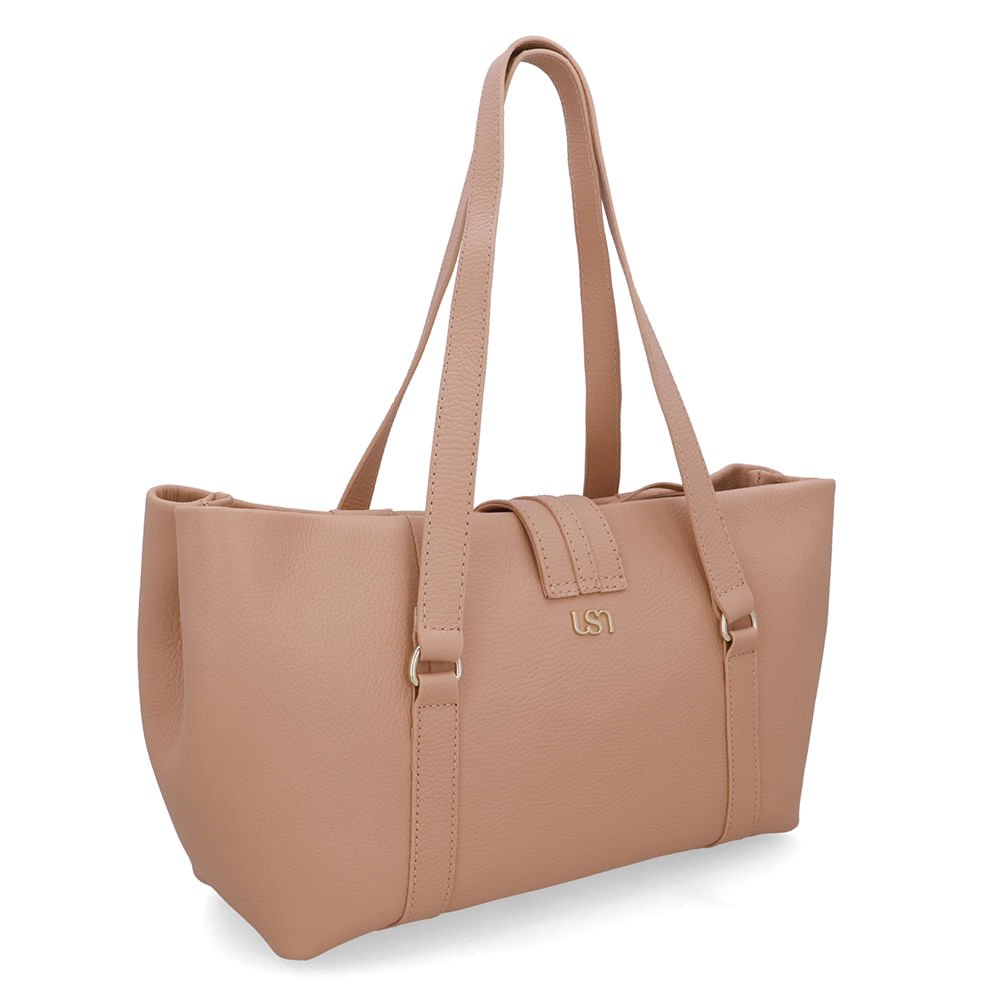 Bolsa Shopper Couro Bege Zíper Mosquetão Bege 2