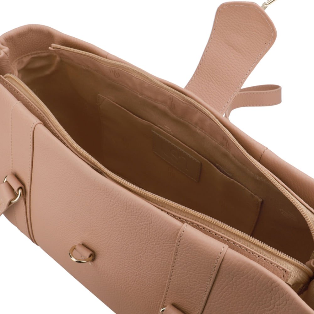 Bolsa Shopper Couro Bege Zíper Mosquetão Bege 3