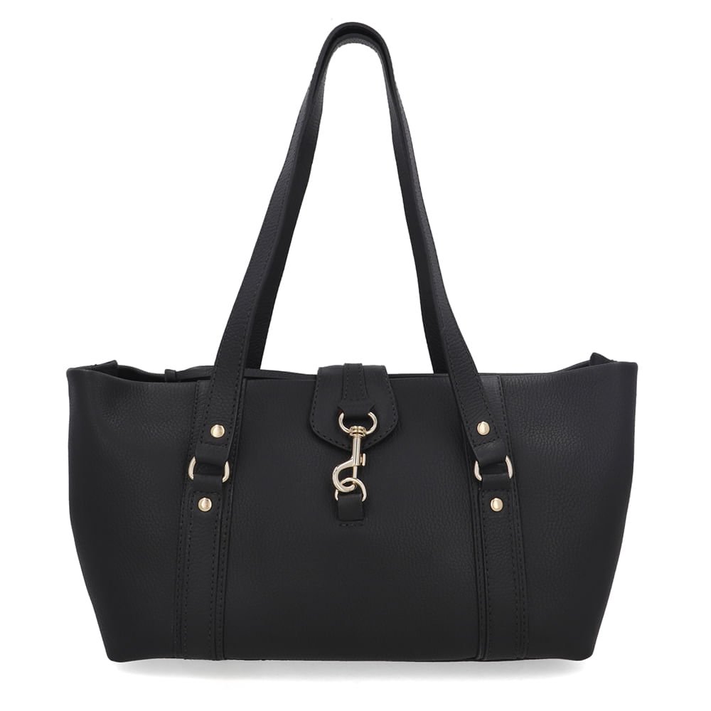 Bolsa Shopper Couro Preta Zíper Mosquetão