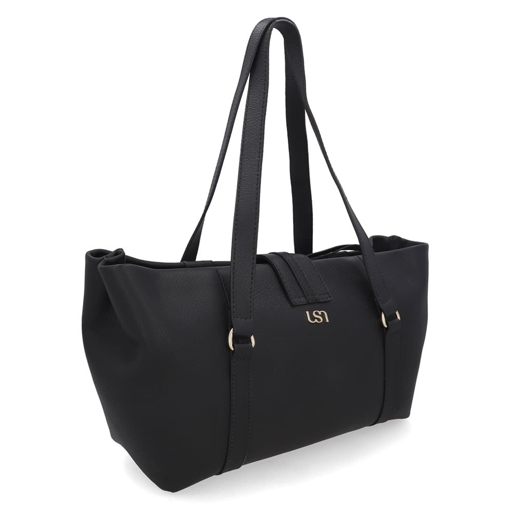 Bolsa Shopper Couro Preta Zíper Mosquetão Preto 2